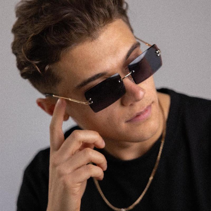 4-Pack Square Rimless Sunglasses, Frameless Rectangle Eyewear for Women and Men, Transparent Y2K Style Glasses