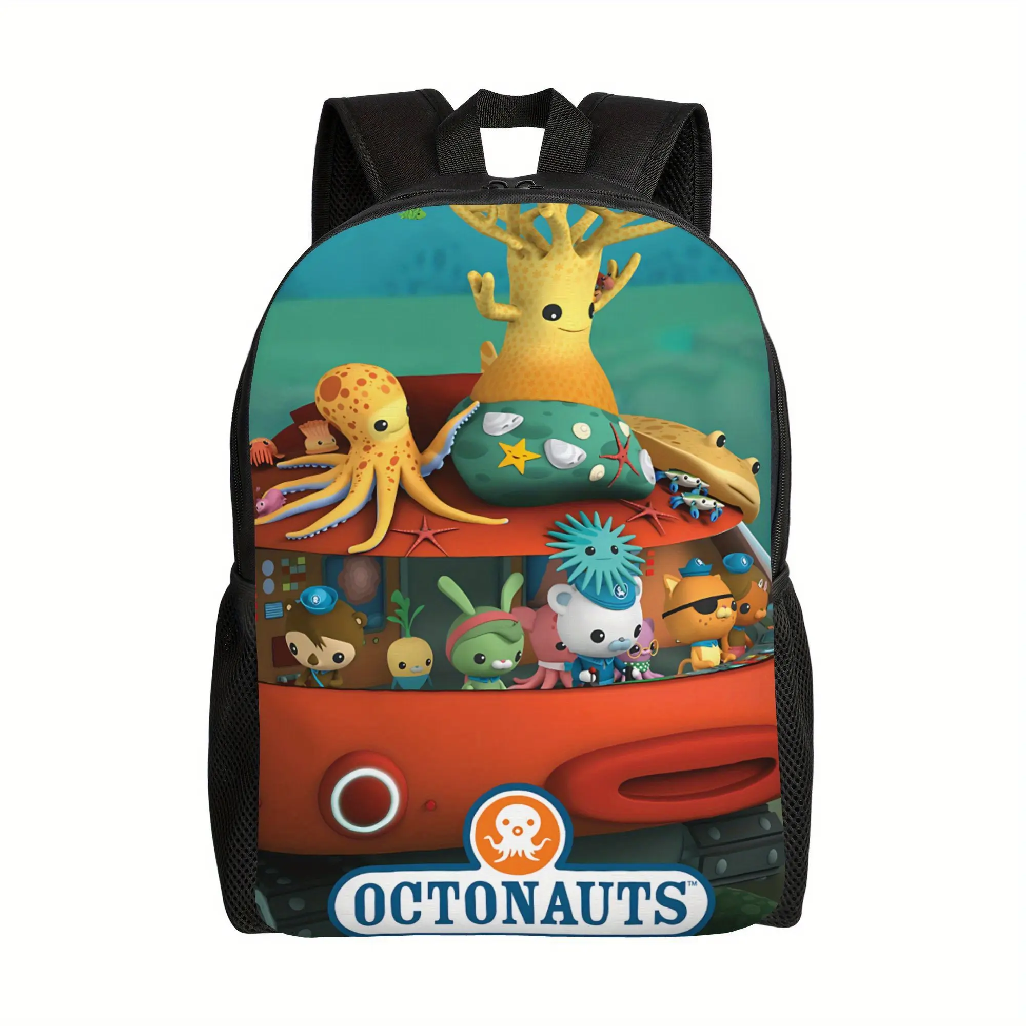 Bucked Up Octonauts Gup-G Full Crew Underwater Creature Print Kids Backpack, 600D Oxford, Lightweight Breathable, Padded Straps, Multi-Pocket Toddler Travel Daypack, Hand Washable Book Bag for Ocean Science Cartoon Fans