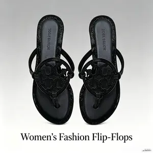 Ladies All Black Rhinestone Embellished Circle Hollow Cutout Thong Sandals, Full Crystal Edge Trim Flat Slip On Flip Flops, Soft Insole Non Slip Lightweight Summer Beach Travel Casual Walking Dress Up Sandals for Women Multiple Sizes