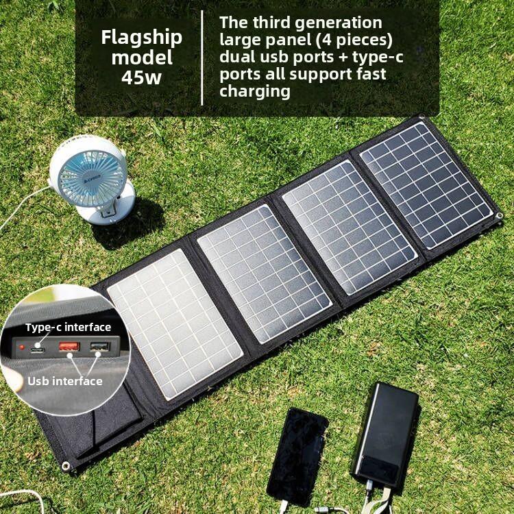 Portable Solar Power  Foldable Monocrystalline Solar Charger with Stabilizer Outdoor Emergency Power Supply for Camping Travel Phone Fast Charging