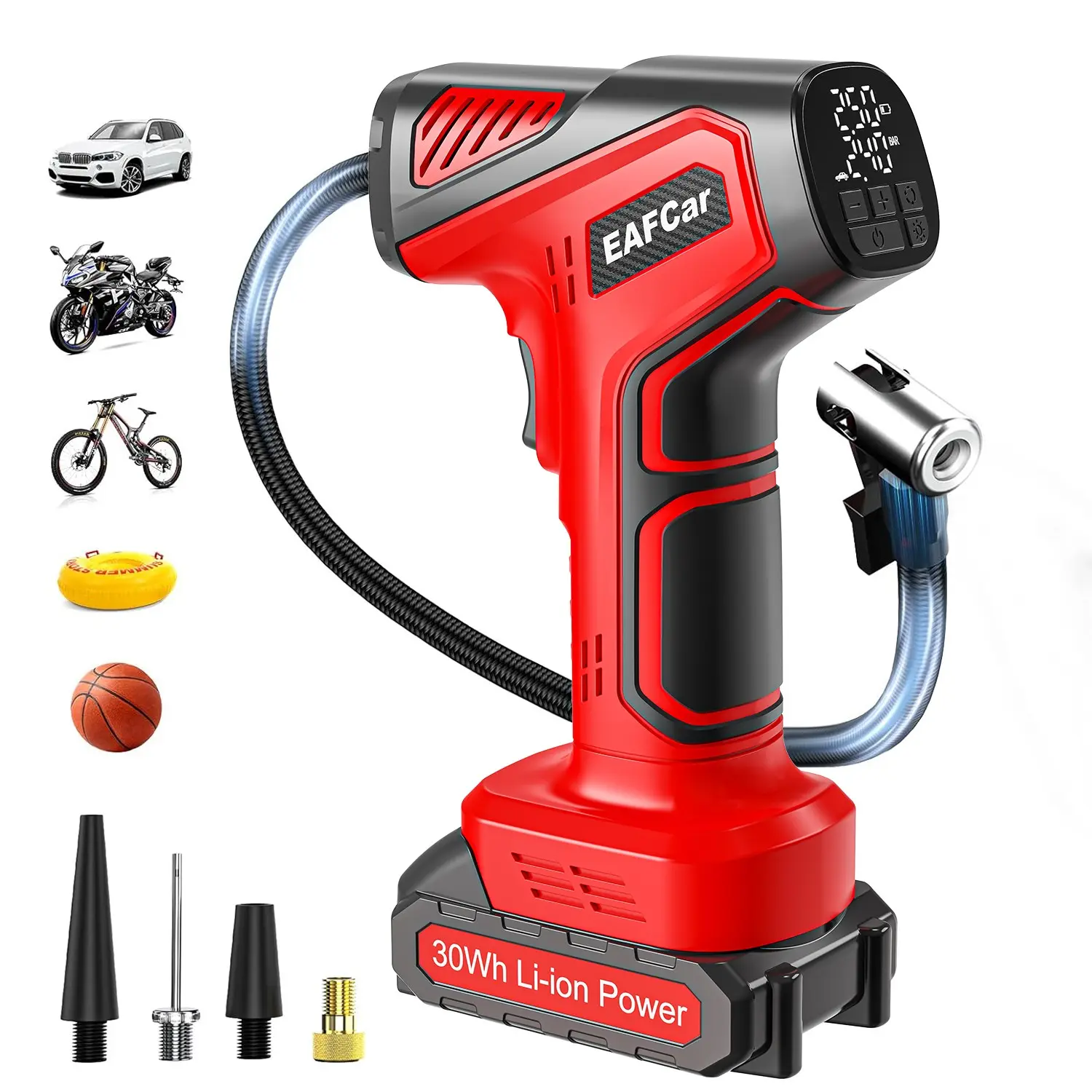 Wireless Car Tire Inflator, Quick Inflate, Portable Vehicle Air Pump, Emergency Light, Digital Display, Multi-Function, Cordless Tire Inflator, for Cars, Motorcycles, Floats, Boats