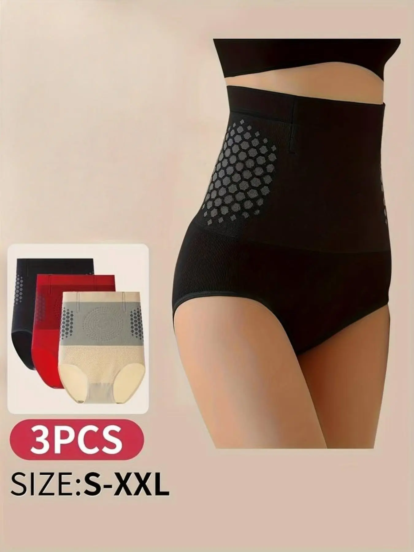 3-Pack High-Waisted Women's Shapewear Panties, Peach Colors, Seamless Elastic Waist, Comfortable Invisible Underwear, All Seasons, Body Shapers