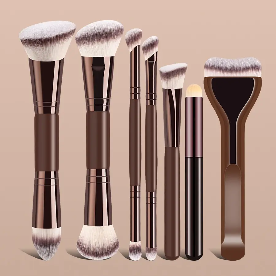 8-Piece Dual-Ended Makeup Brush Set, Professional Soft Bionic Brushes for Foundation, Concealer, Blush, Eyeshadow, Contour, Liquid, Cream, Powder, Makeup Brush Kit