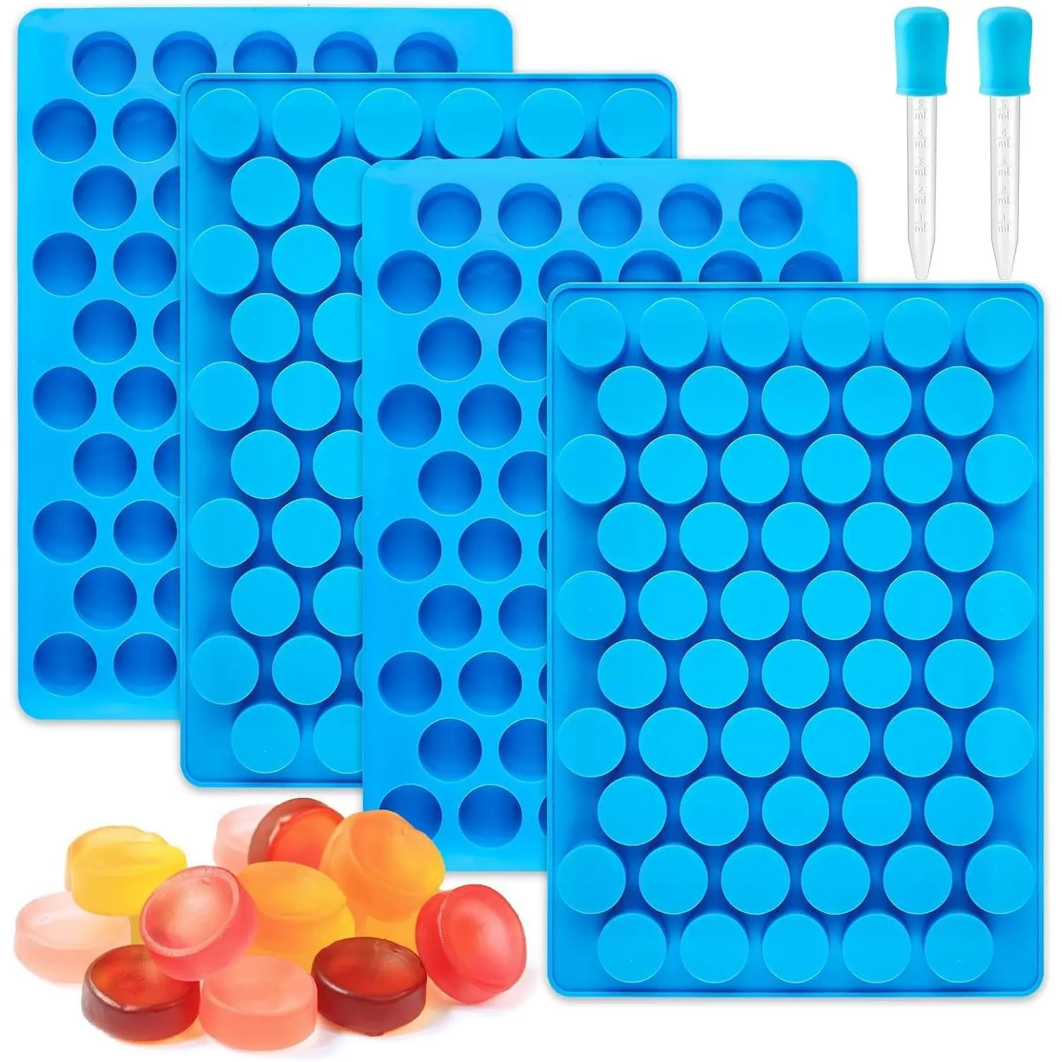 JOERSH Round Candy Molds, 220 Cavities, 4Pcs | Silicone Molds, Non Stick, For Hard Candy, Gummy, Caramel, Chocolate, Ganache, Ice Cube