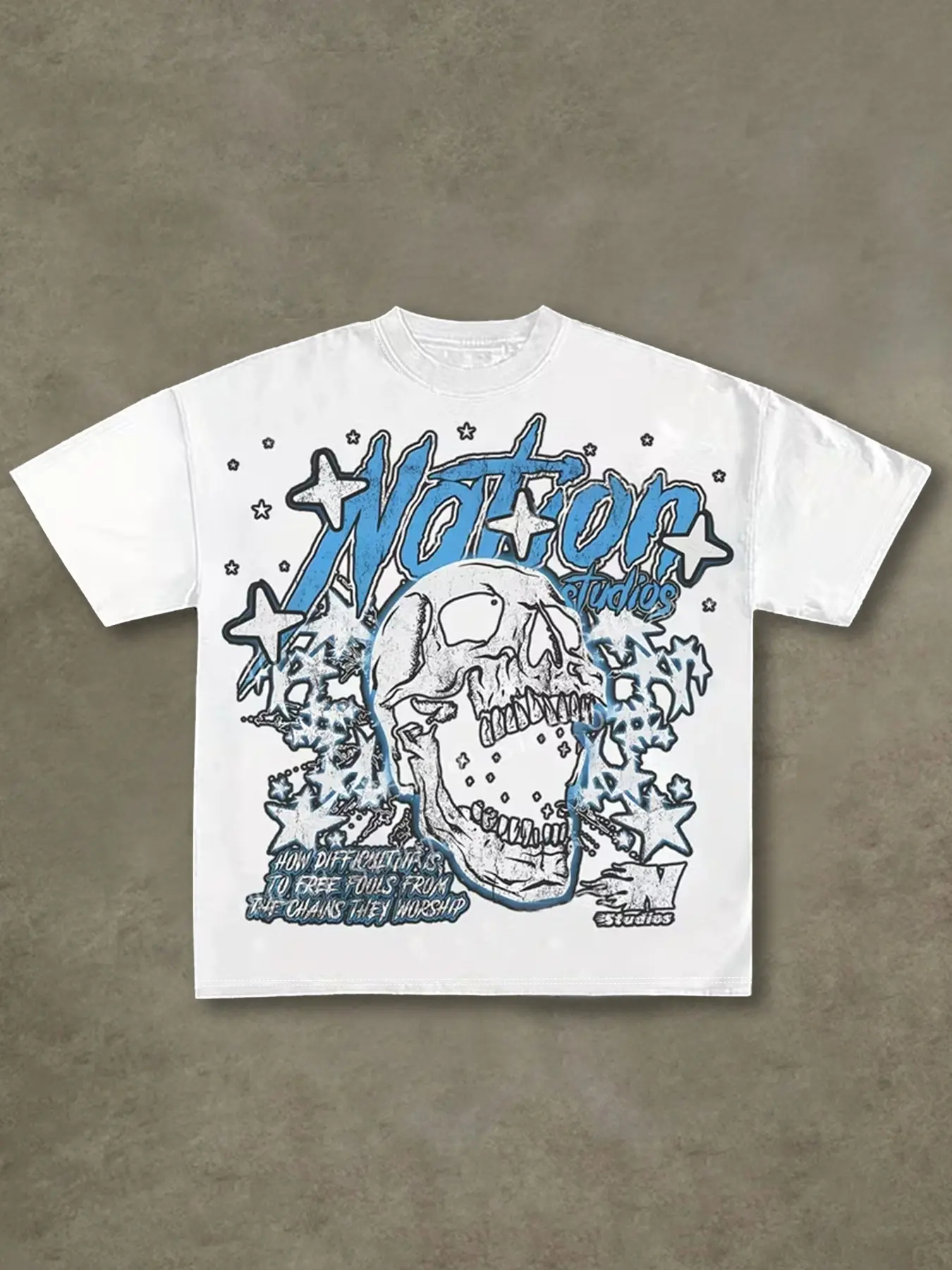 Men's Skull Print T-Shirt Crewneck, Casual Loose-Fit Long Jersey, Short Sleeve Graphic Tee for All Seasons, Comfortable Streetwear