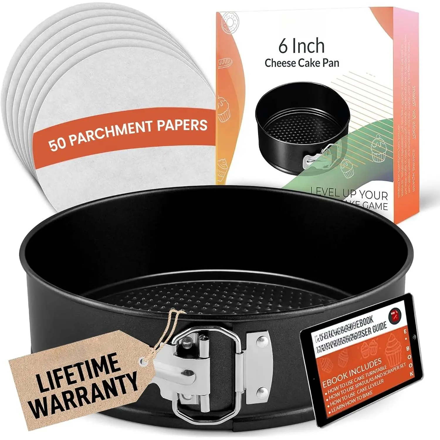 6 Inch Springform Pan with Removable Bottom & 50 count  Paper - Non-Stick Leakproof Cheesecake & Cake Pan 6 Inch, Fits 3 Qt Inst-Pot, Small Springform Pan for Baking