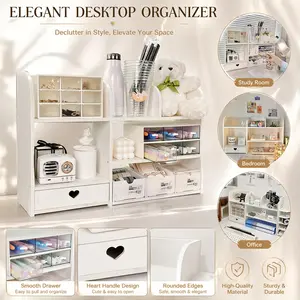 Wood Fiber Board Storage Rack, European Style Office Bookshelf with Drawers, Cosmetic Display Shelf, Durable and Space-Saving, Versatile Use