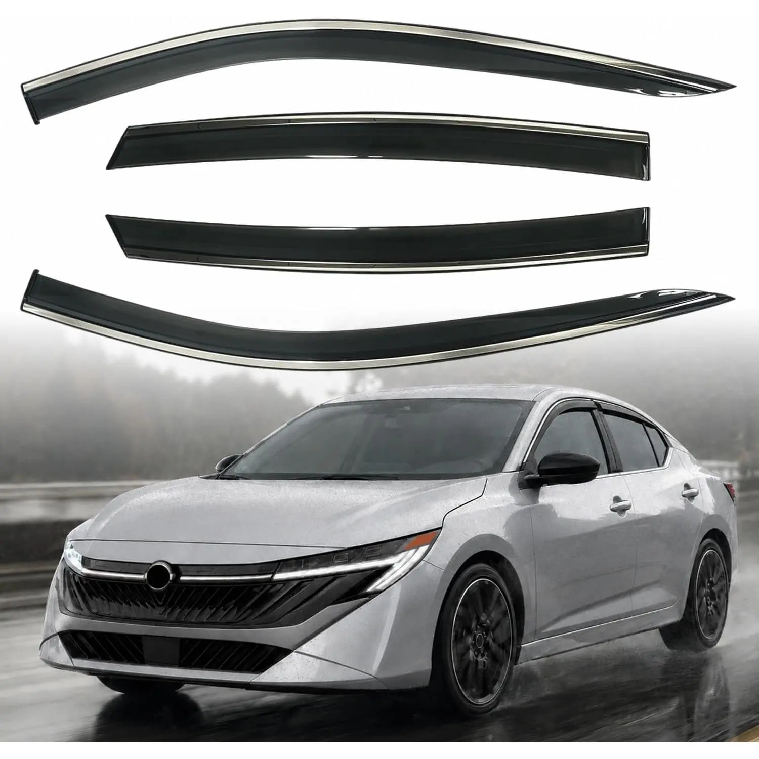 Compatible with Nissan Sentra 2026 Rain Guards Wind Deflectors Anti-Rain Window Visors(4-Piece Set),Tape-On Rain Guards,Compatible with Nissan Sentra 2026 Accessories