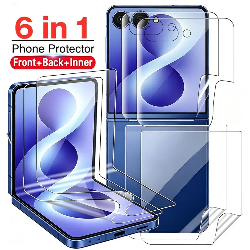 6In1 Screen+Outer+Back Hydrogel Film HD Hydrogel Film for Samsung Galaxy Z Flip8 Z Flip7 Z Flip6, Full Coverage Smartphone Screen Protector Film for Samsung Galaxy Z Flip5 Z Flip4 Sensitive Inner Outer Rear Protective Films