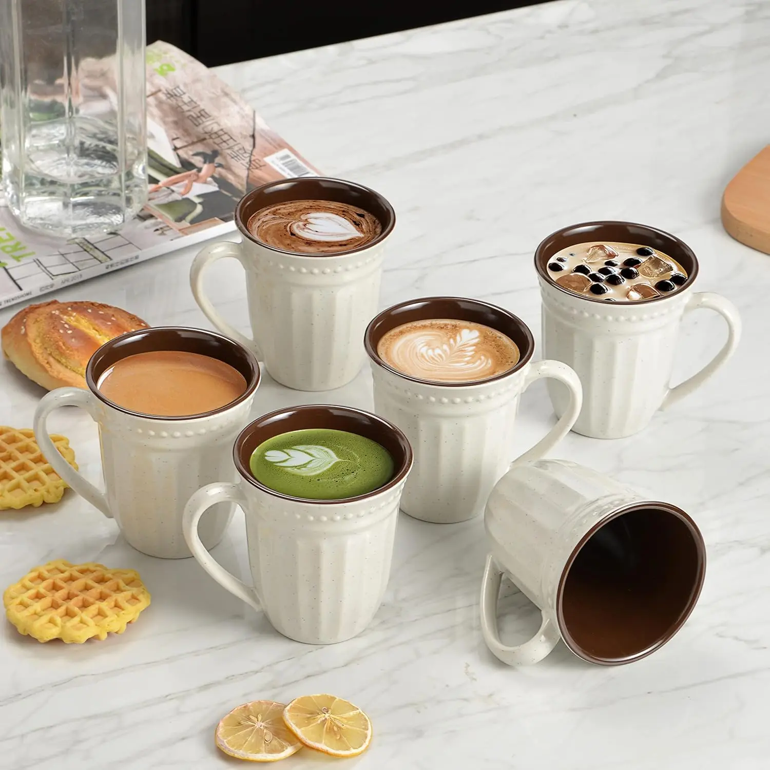Melamine Coffee Cups of 6, 12oz Camping Mug with Handle, Lightweight and Unbreakable Cups kind to ,  Mugs Set for , Dishwasher Safe, Ideal for Party RV ()