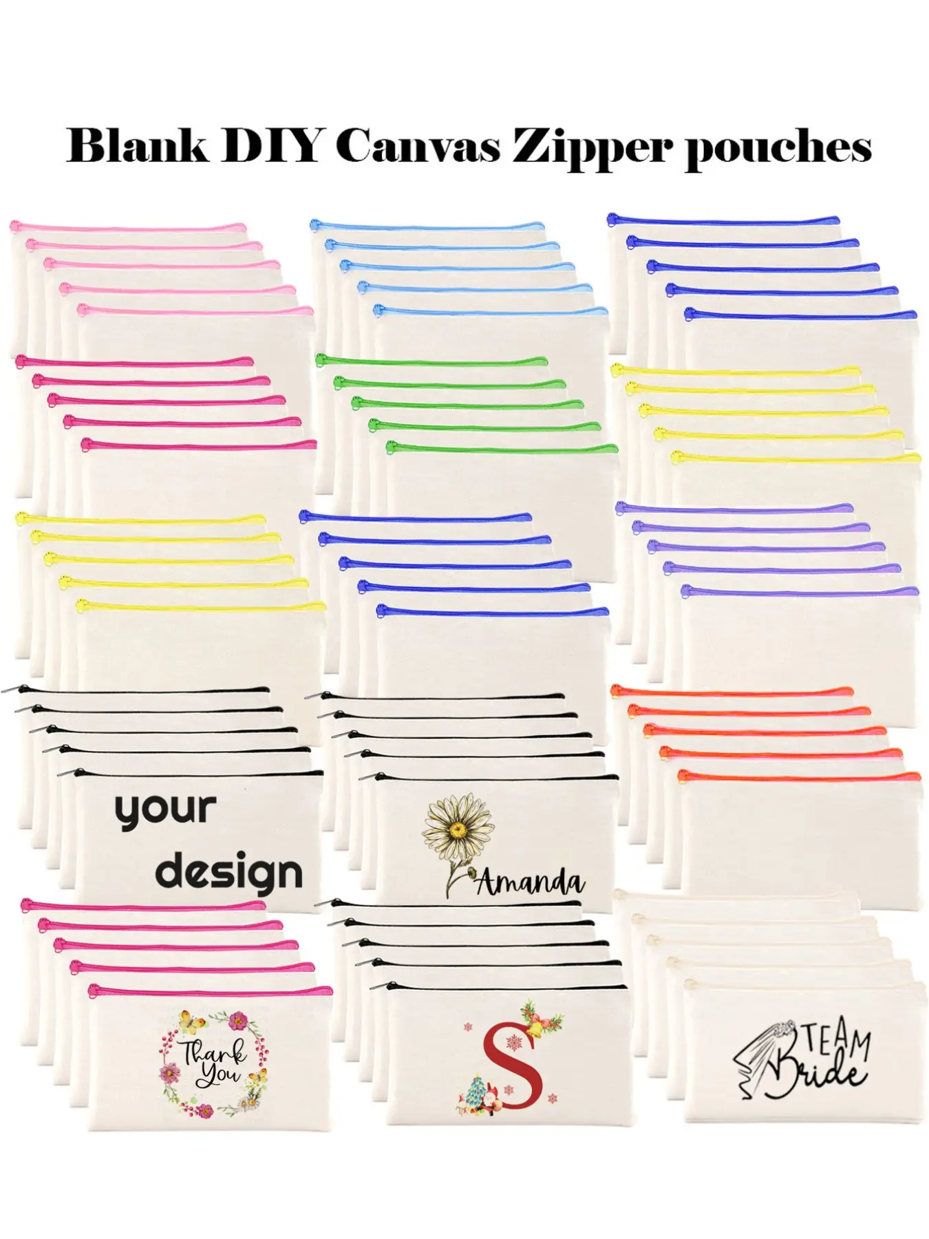 5/10/20pcs Canvas Colorful Zipper Bags, Multifunctional Blank DIY Craft Pouches, Pencil Bags Case, Home School Travel Essentials