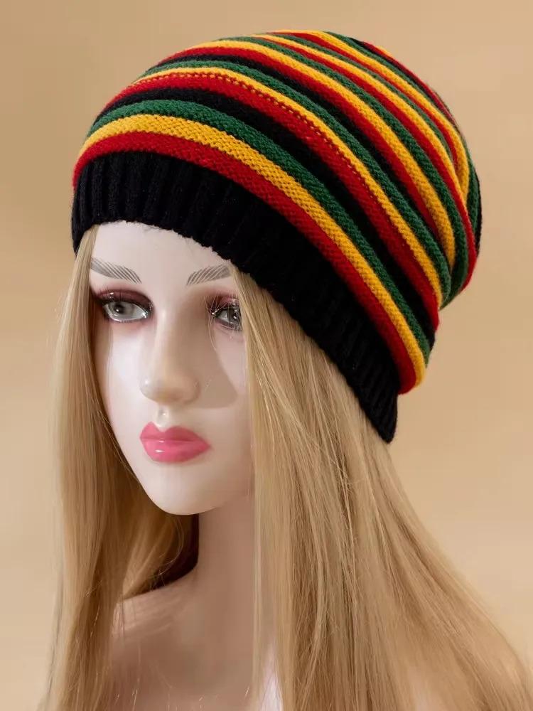 New Women Slouchy Winter Hats Keep Warm Beanie Hat Striped Design Casual Knitted Cap