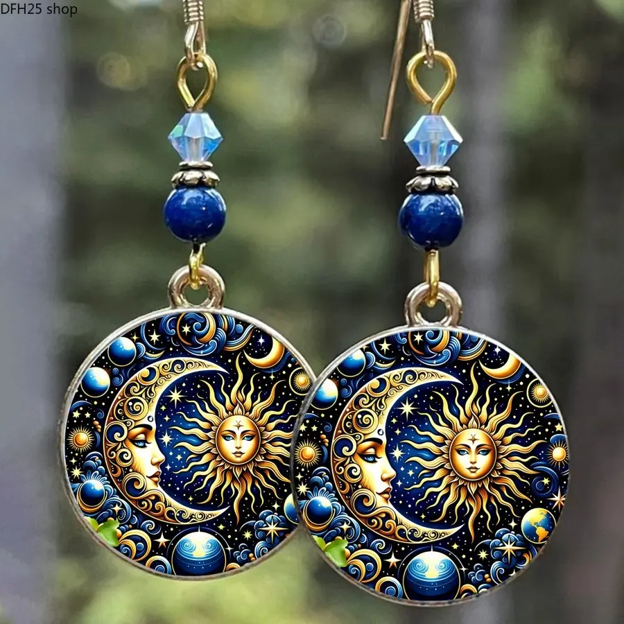 Bohemian Mosaic Round Statement Earrings for Women Daily Wear and Party Outfit, Vintage Alloy Drop Jewelry Accessory with Ethnic Artistic Design for Casual Fashion Styling Look