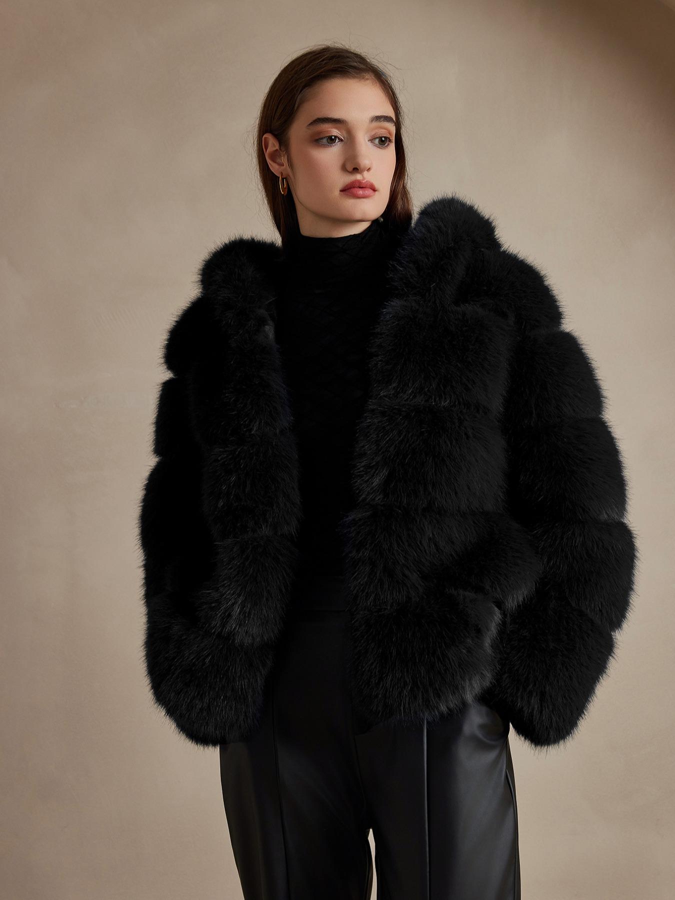 Women's Solid Color Faux Fur Jacket, Casual Long Sleeve Thermal Outerwear for Fall & Winter, Women's Clothing for Daily Wear