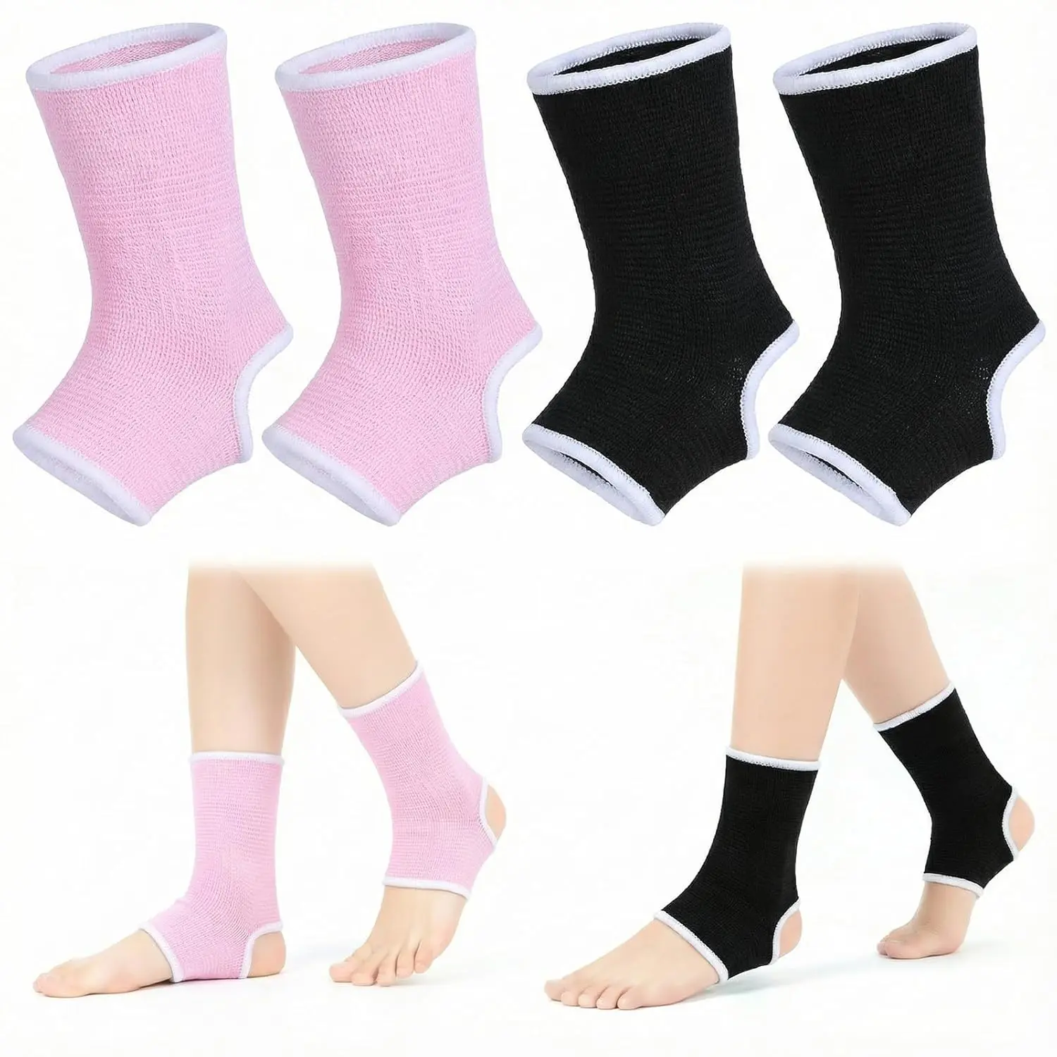 2 Pairs Compression Ankle Brace Kids, Elastic Braces Sprained Ankles, Kids Ankle Support Youth Aged 6-14, Ankles Compression Sleeve Dance Sports (Black and Pink)