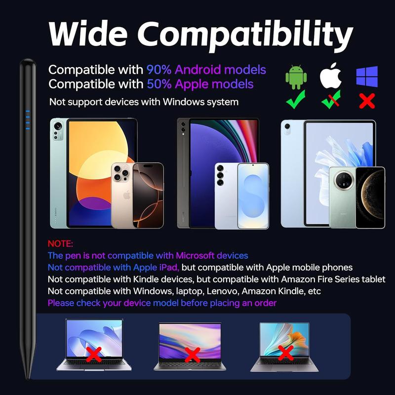 Stylus Pen for Android Touchscreen with 4 POM Tips,   Digital Stylus Pens for ,  Tablet Pen Compatible with /// Writing & Drawing - Black