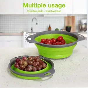 Two piece set of expandable foldable drain basket, round expandable fruit and vegetable cleaning basket, household vegetable washing filter, camping picnic portable water control filter