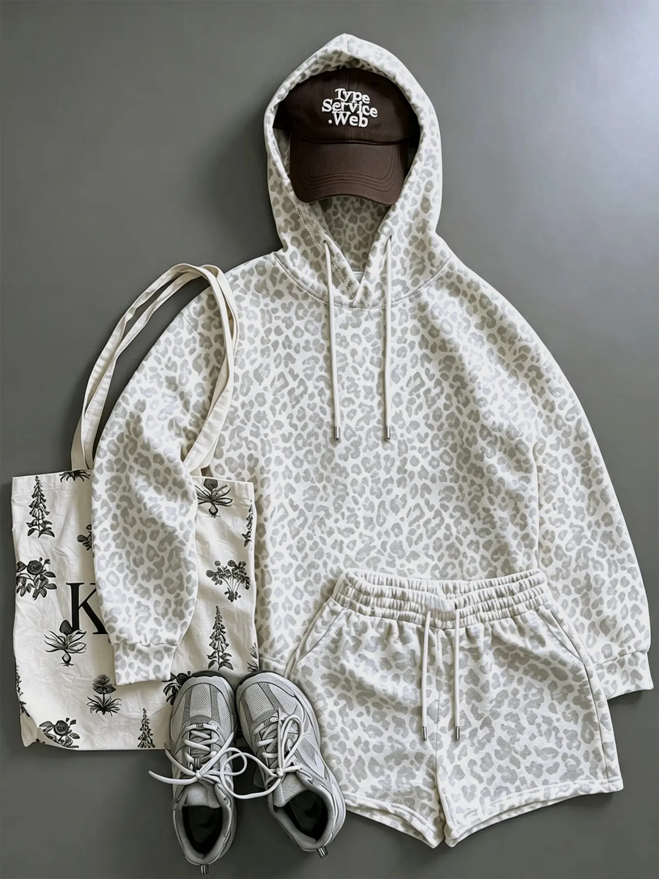 Women Y2K Coquette Co‑ords Leopard Print 2 Piece Outfits Hooded Neck Long Sleeve Drawstring Hood Sweatshirt Top Elastic Waist Drawstring Shorts Tracksuit Casual Streetwear Set for Autumn Outfits Women Match with Swanny Pants