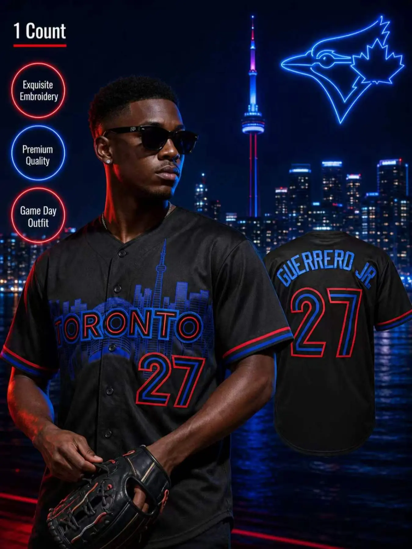 Toronto 27 Guerrero Jr Baseball Jersey for Men Women Premium Quality Short Sleeve Button Up Casual Sportswear Game Day Outfit Top