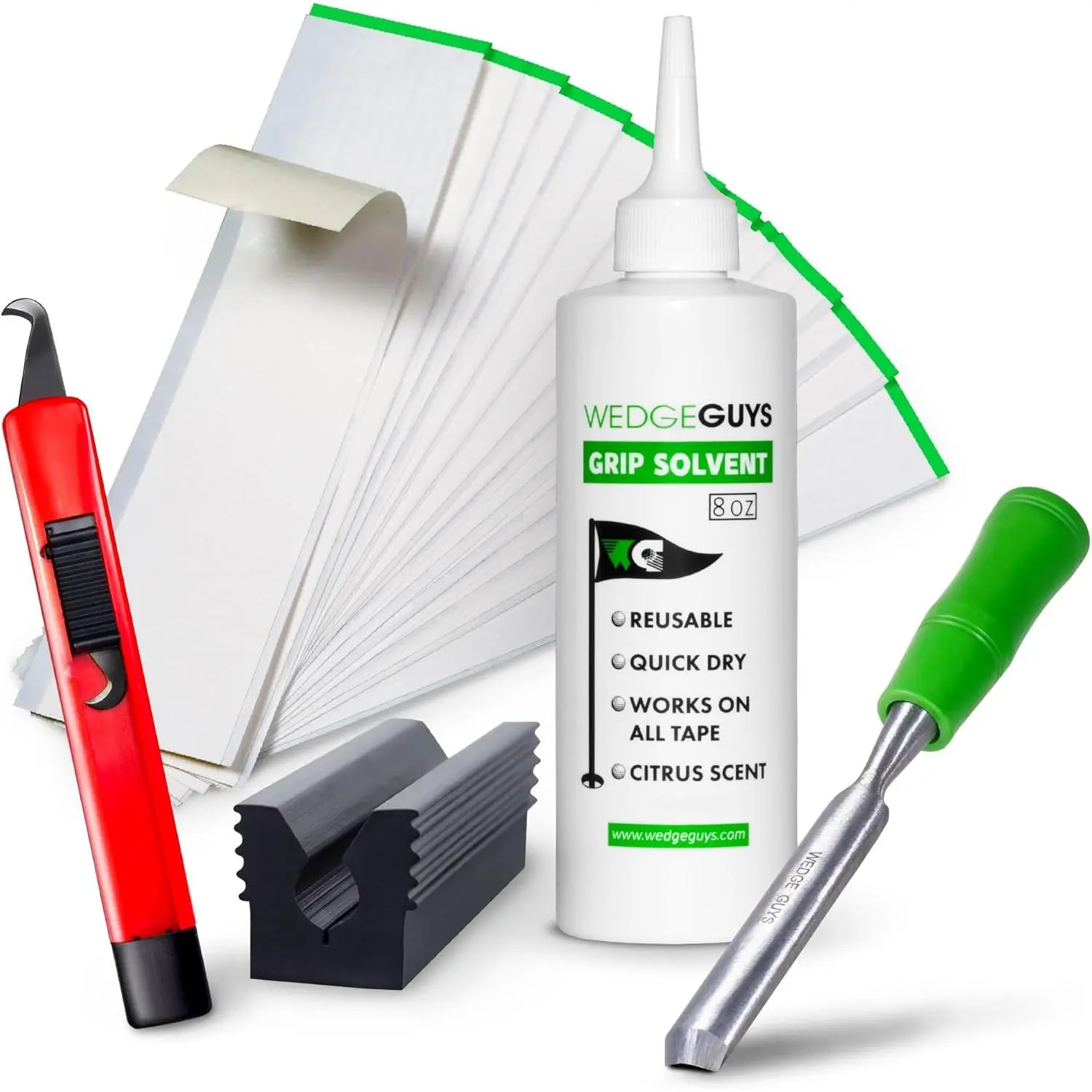 Golf Grip Kits for Regripping Golf Clubs - Professional Quality - Options Include Hook Blade, 15 or 30 Tape Strips, 5 or 8 oz Solvent, Grip Tape Remover, Bench Vise & Rubber Clamp