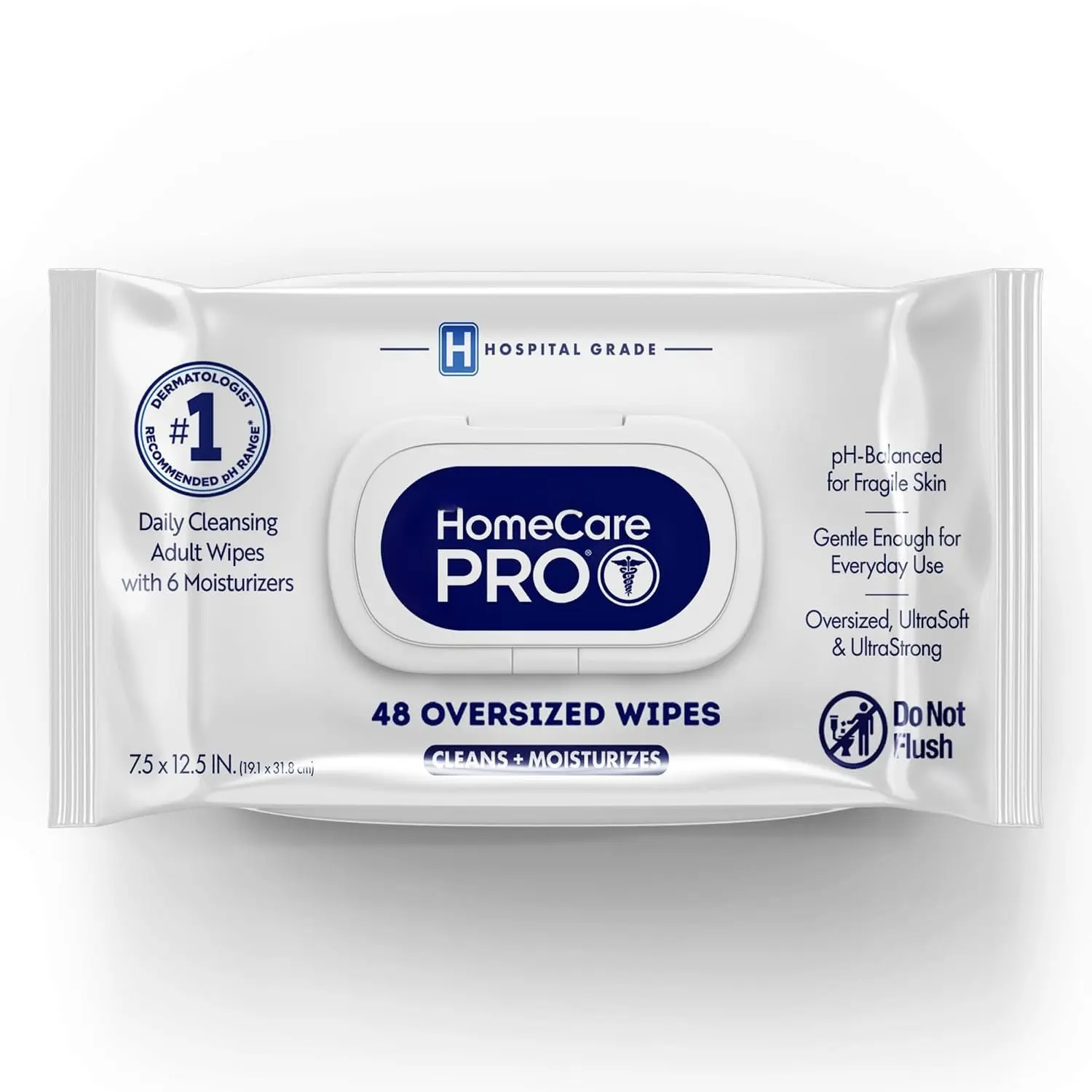 Adult Bathing Wipes -  No Rinse Bath Wipes | 6 Moisturizers -  Grade Daily Cleansing Disposable Washcloths for Fragile  - XL 7.5” x 12.5” - 48 Count
