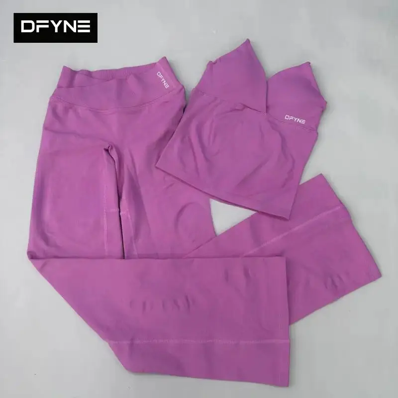 Dfyne Women's 2 Piece Seamless Gym Sets, Sculpting V-Waist Flare Leggings & V-Neck Tank Top, Athleisure for Gym Workout & Womens Fitness