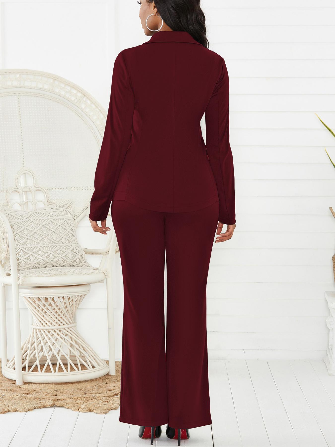 Women's Two-Piece Set Plain Button Lapel Blazer & Suit Pants, Elegant Business Casual Long Sleeve Outerwear & Trousers for Daily Outdoor Wear, Women's Clothing for All Seasons Women's Two-Piece Set Plain Button Lapel Blazer & Suit Pants, Elegant Business Casual Long Sleeve Outerwear & Trousers for Daily Outdoor Wear, Women's Clothing for All Seasons