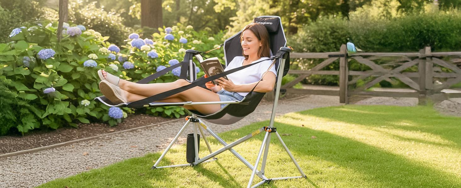 KingCamp Hammock Chair with Footrest – Heavy Duty Swinging Rocking Camping Chairs for Adults up to 400lbs, Folding Portable Oversized Rocker with Cup Holder & Pillow for Outdoor Beach Lawn RV Sports