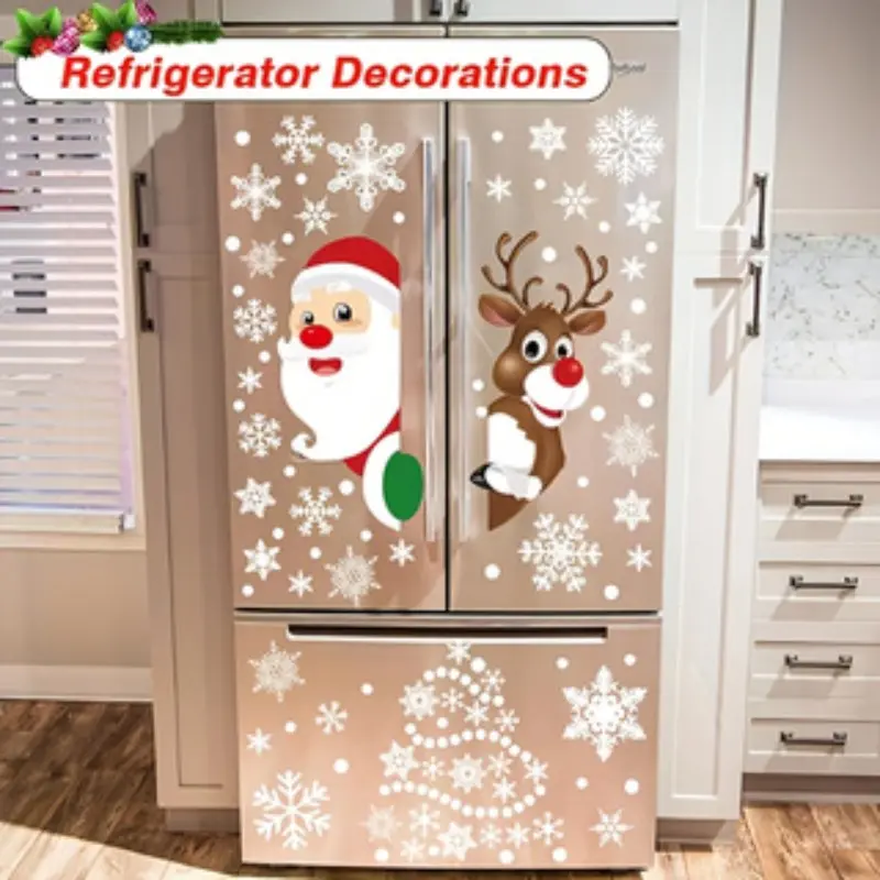 Christmas Santa, Reindeer, Snowflake Set, 2 Sheets, PVC Static Christmas Window Stickers, Home Decor, Festive Holiday Decoration
