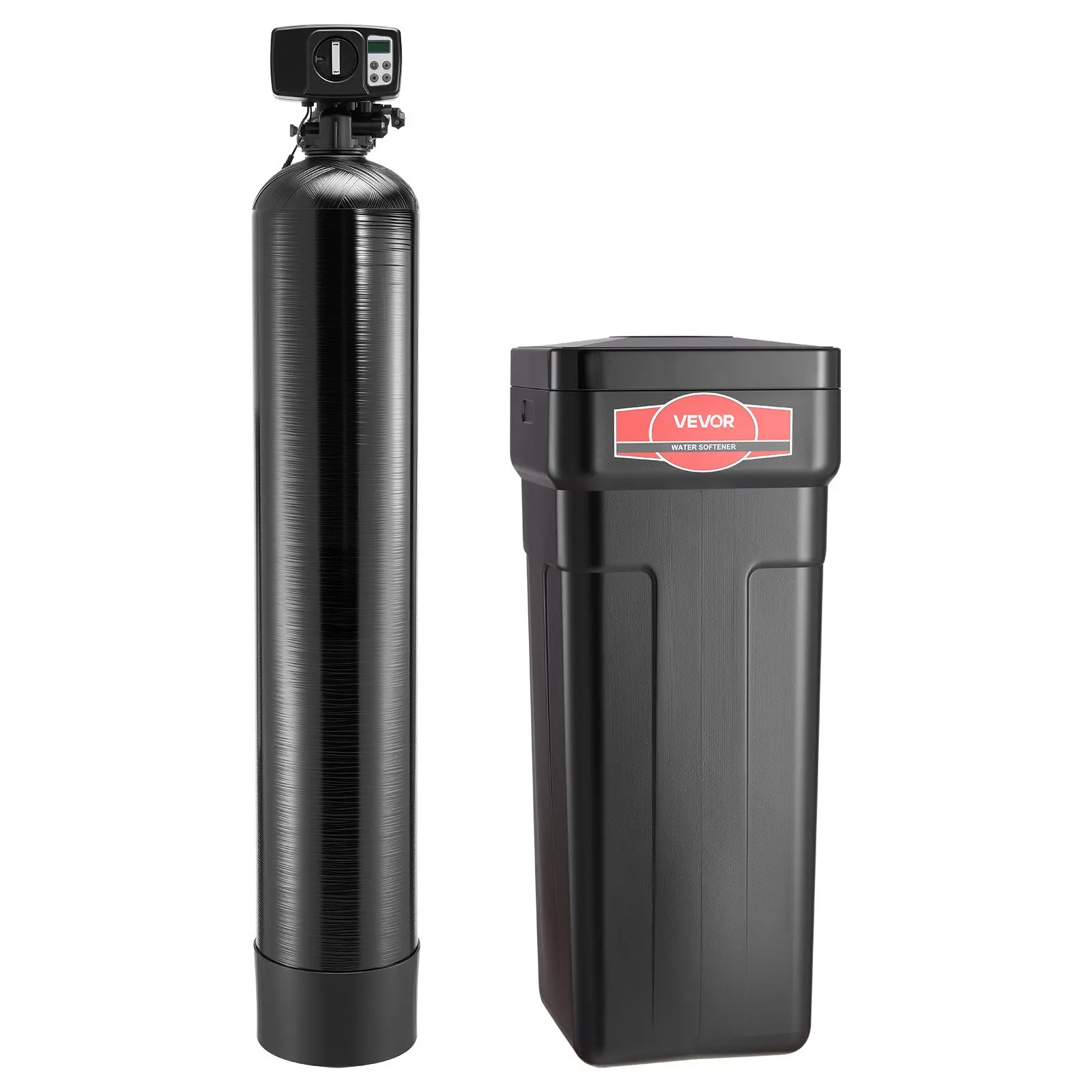 【toolupgrade】VEVOR Whole House Water Softener System, 64000 Grains, 6.4W Automatic Digital Control Head, Bypass Valve, Resin Tank, 60L/100L Capacity, 11.42x14.37x35.63 in/12.40x12.40x53.27 in, Reduces Hardness & Minerals for 5-6 Bathrooms, 100 L