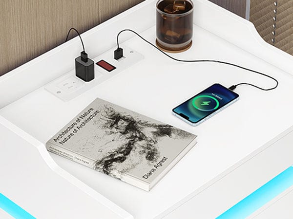 Sikaic LED Nightstand with Charging Station White Bedside Table Bedside Cabinet Lighted Vanity Desk Sikaic LED Nightstand with Charging Station White Bedside Table Bedside Cabinet Lighted Vanity Desk