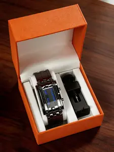 Women's Cool Binary Stainless Steel LED Watch, Bracelet Fashion Blue Light Sports Watch, Vacuum Plated, Analog-Digital Display
