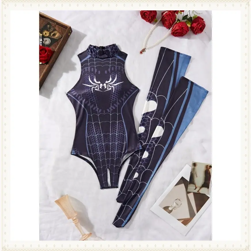 Spider themed role play costume, jumpsuit and pantyhose set, sexy lingerie for women