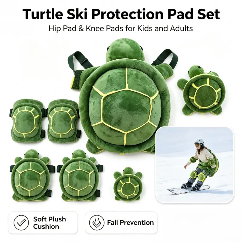 Plush Turtle Hip Protector & Knee Pads Set, Soft Anti-Fall Sporty Protective Gear, Cushion Pads for Skiing, Snowboarding (Kids & Snow Sports Lovers)