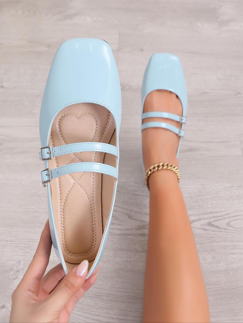 Women's Fashionable PU Leather Square Toe Mary Jane Shoes, Casual Comfortable Flat Shoes for Daily Wear, Lightweight Breathable Shoes for All Seasons, Party Shoes