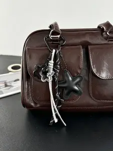 Bag Charm Star-Shaped Braided Rope Keychain Hollow-Out Star And Bell Hanging Ornament Available In Two Colors Stylish And Versatile Instagram-Style Cool Minimalism For Bags And Keys Suitable For Streetwear, Campus, And Commuting