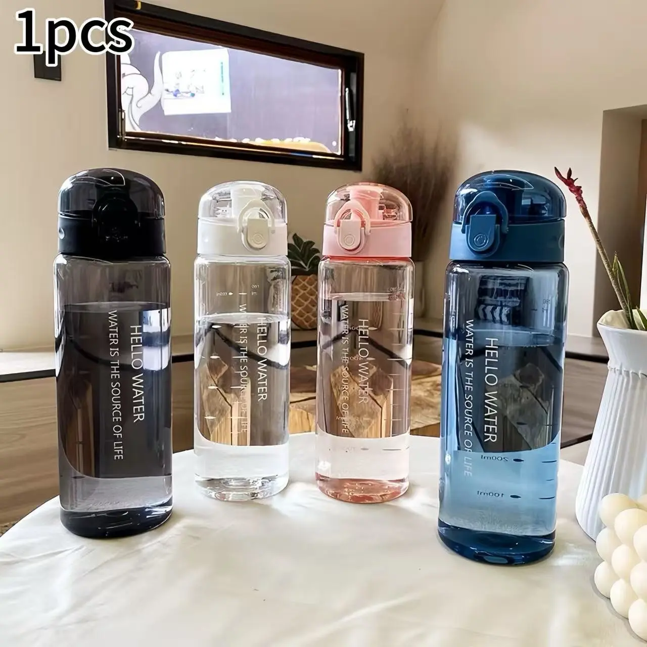 Transparent Large Capacity Sports Water Bottle, 780ML Portable Fitness Travel, Clear Measurement Lines Leak-Proof Drinking Cup, Drinkware