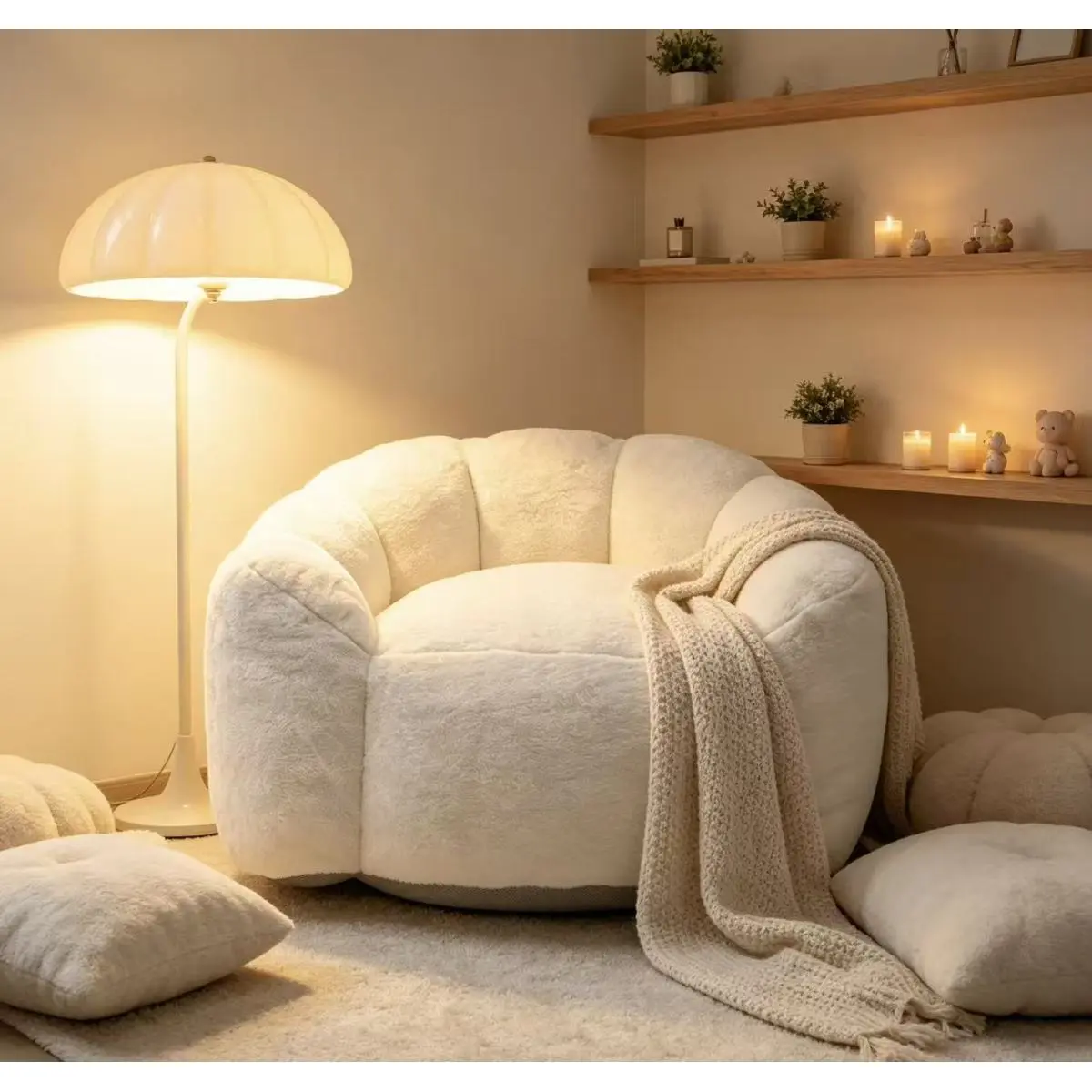 Large single petal cloud comfortable lazy sofa chair, suitable for adults  Artificial rabbit velvet fabric large petal sofa and chair, suitable for bedroom, living room and gaming