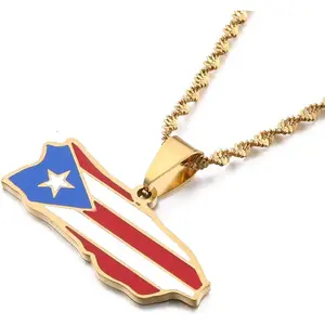 Stainless Steel Puerto Rico Map Pendant Necklaces  Women Puerto Ricans