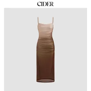 Cider [size 0-10] Mesh Square Neck Gradient Ruched Maxi Dress Dealsforyou