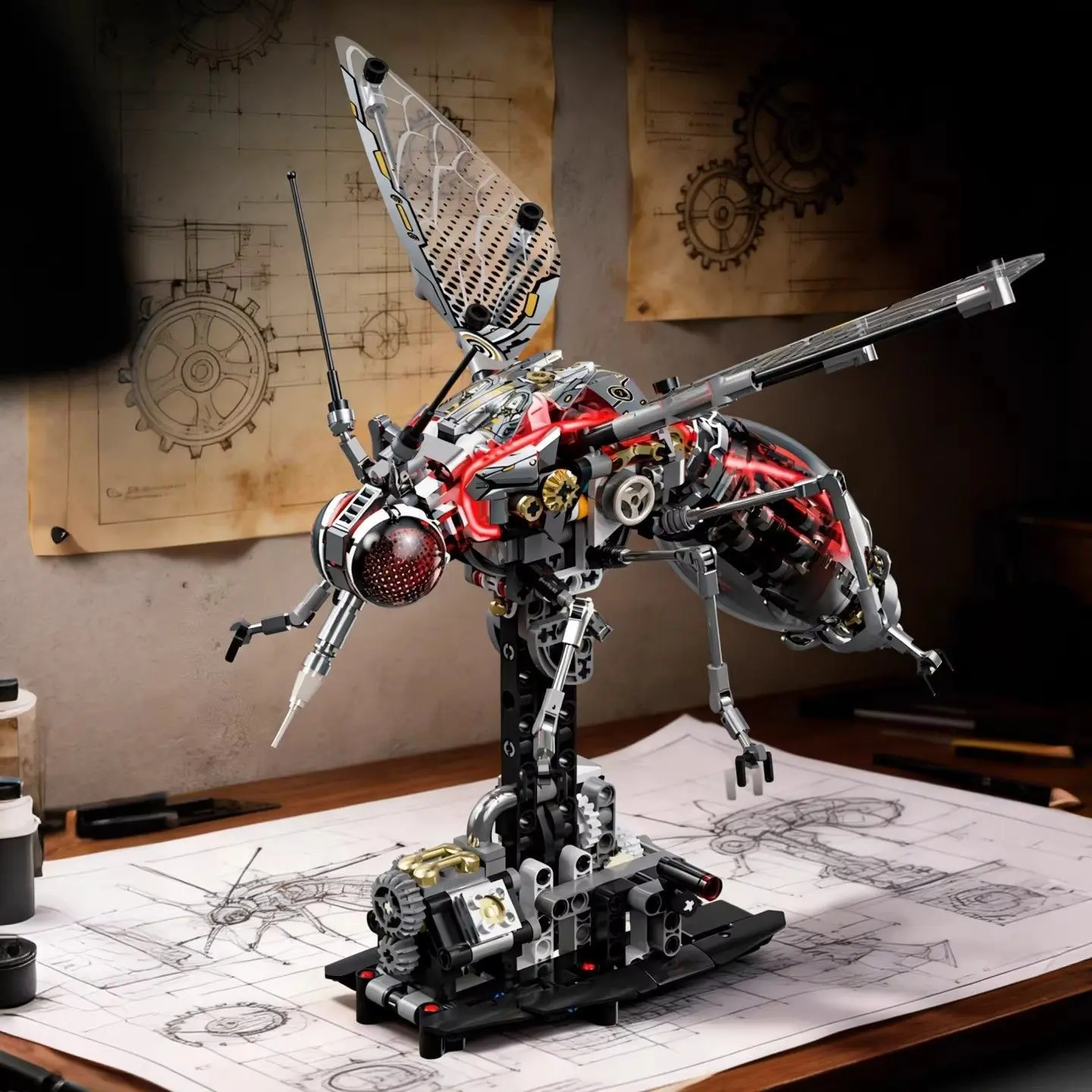 747 Pieces Building Block Mechanical Mosquito Model Kit, Collectible Construction Set, Cyberpunk Style, Home Decor, Perfect Gift, Unisex, Model Building Blocks