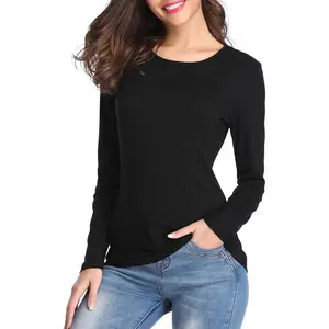 Women's Basic Long Sleeve T Shirts, Crewneck Slim Fit Tops, Plain Layer Underscrub Tees