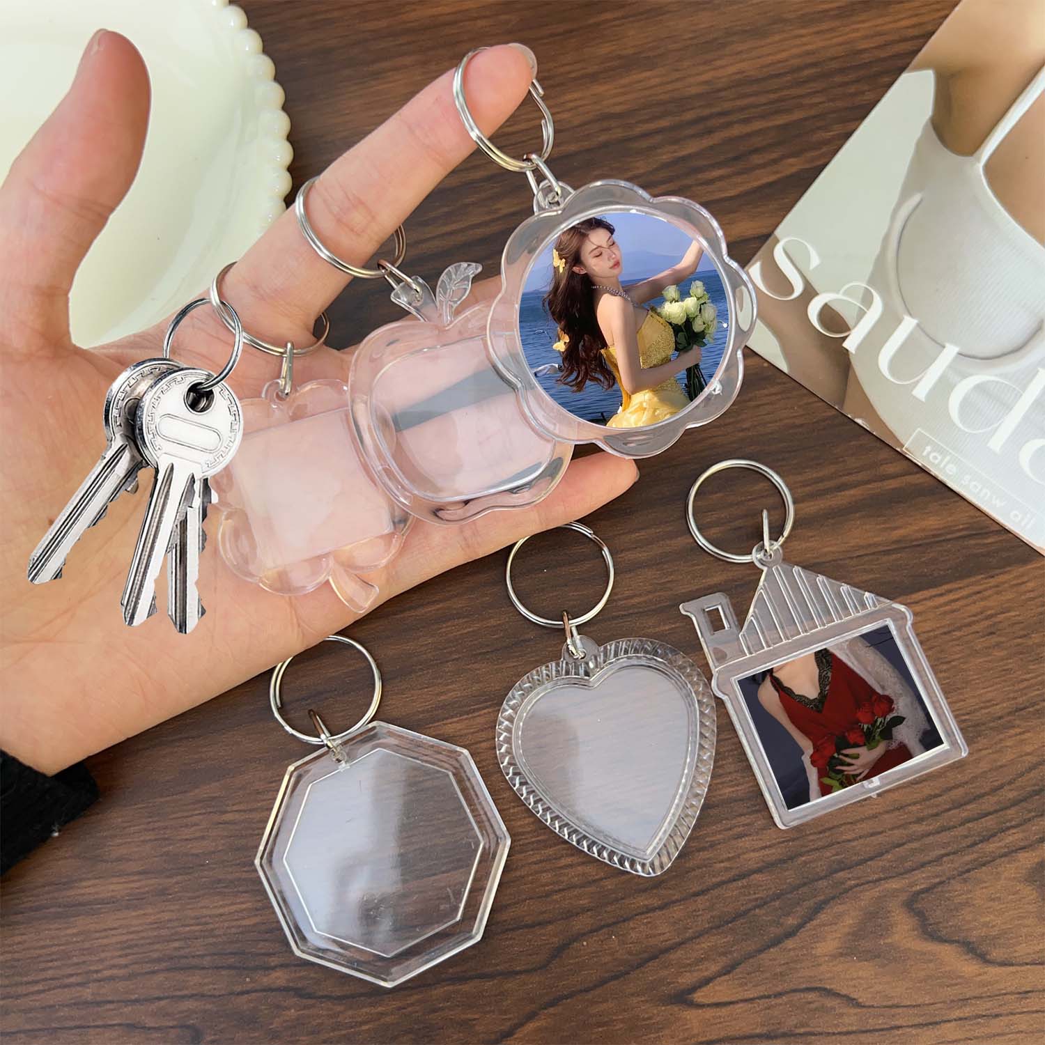 5/50Pcs Transparent Photo Frame Keychain Tassels Snap-In Custom Insert Photo Acrylic Blank Keyring Clear Blank Picture Pendant