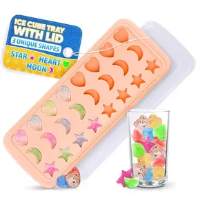 Mini Star Ice Cube Tray with Lid and Measuring Pipette – Stars, Moons & Hearts that Just Pop Right Out – 24 Cavities Cute Ice Cube Tray, Flexible Silicone, Reusable | for Cocktails, Parties & DessertsGift