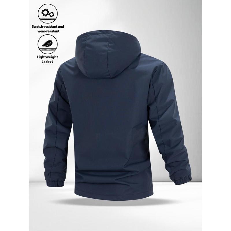 Men's Lightweight Hooded Jacket with Zipper Pockets, Breathable Comfort Fabric, Regular Fit, Daily Streetwear