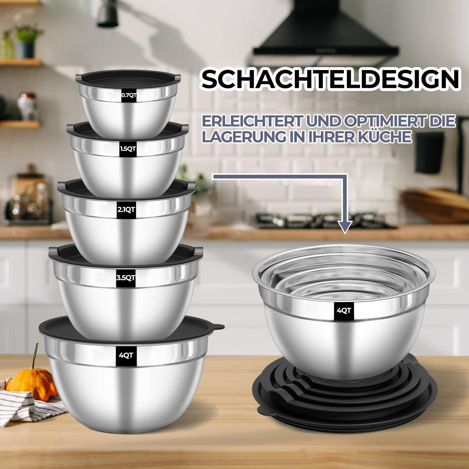 21Piece Mixing Bowls Set with Airtight Lids 7 Stainless Steel Kitchen Bowls 3 Grater Attachments Multifunctional Nesting Bowls for Baking Serving Food Prep Storage Space Saving Home Kitchen Gadgets