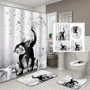 4pcs and Baby Elephant Shower Curtain Set, Cute Elephant with Butterflies, Whimsical Bathroom Decor,The floor mat fabric is thicker and softer!  Spring & Summer Refresh