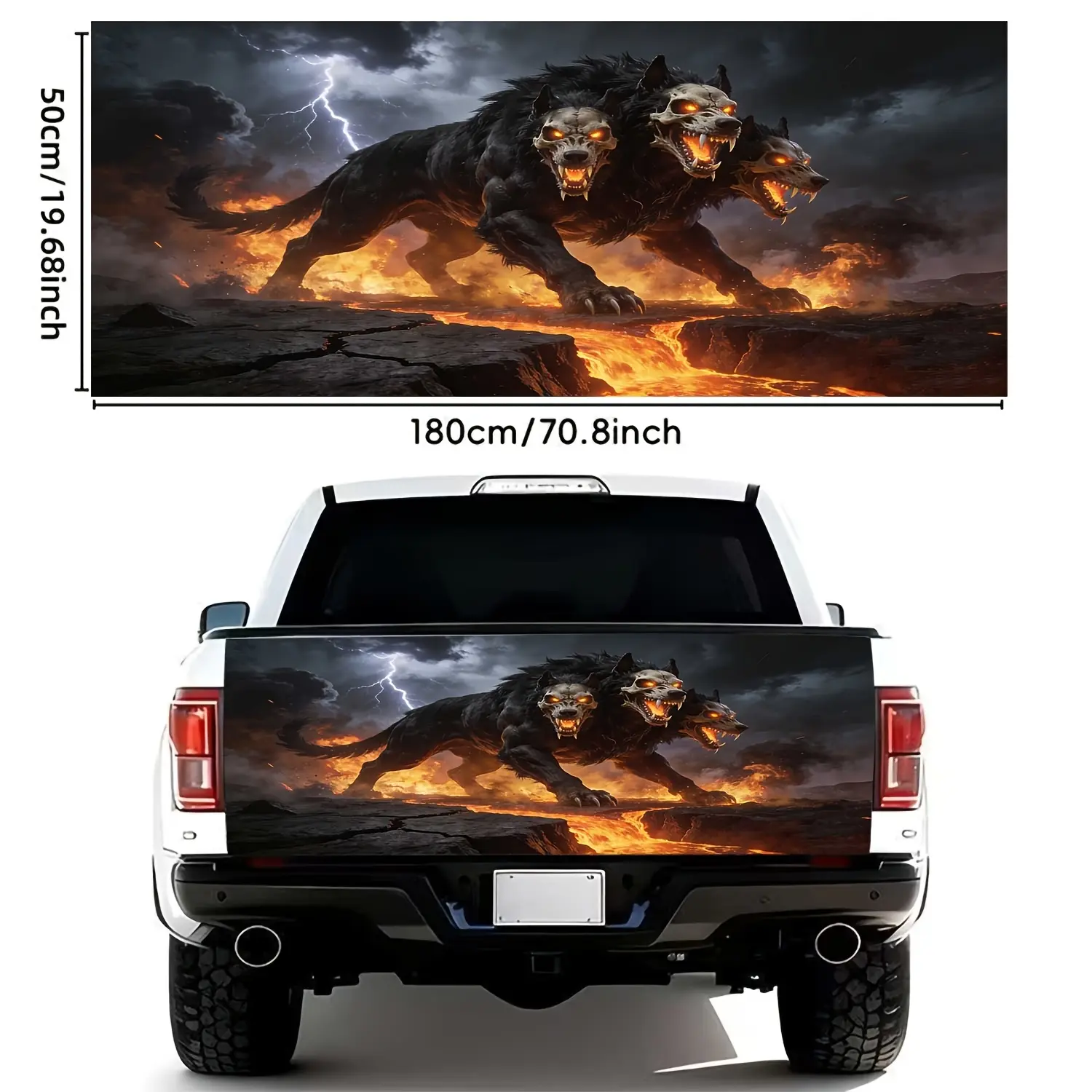 1 Mythical Three-Headed Hellhound Burning Land Pattern Pickup Truck Tailgate Sticker, Car Decoration, Pickup Truck Sticker, Trunk Sticker, Trunk Decoration
