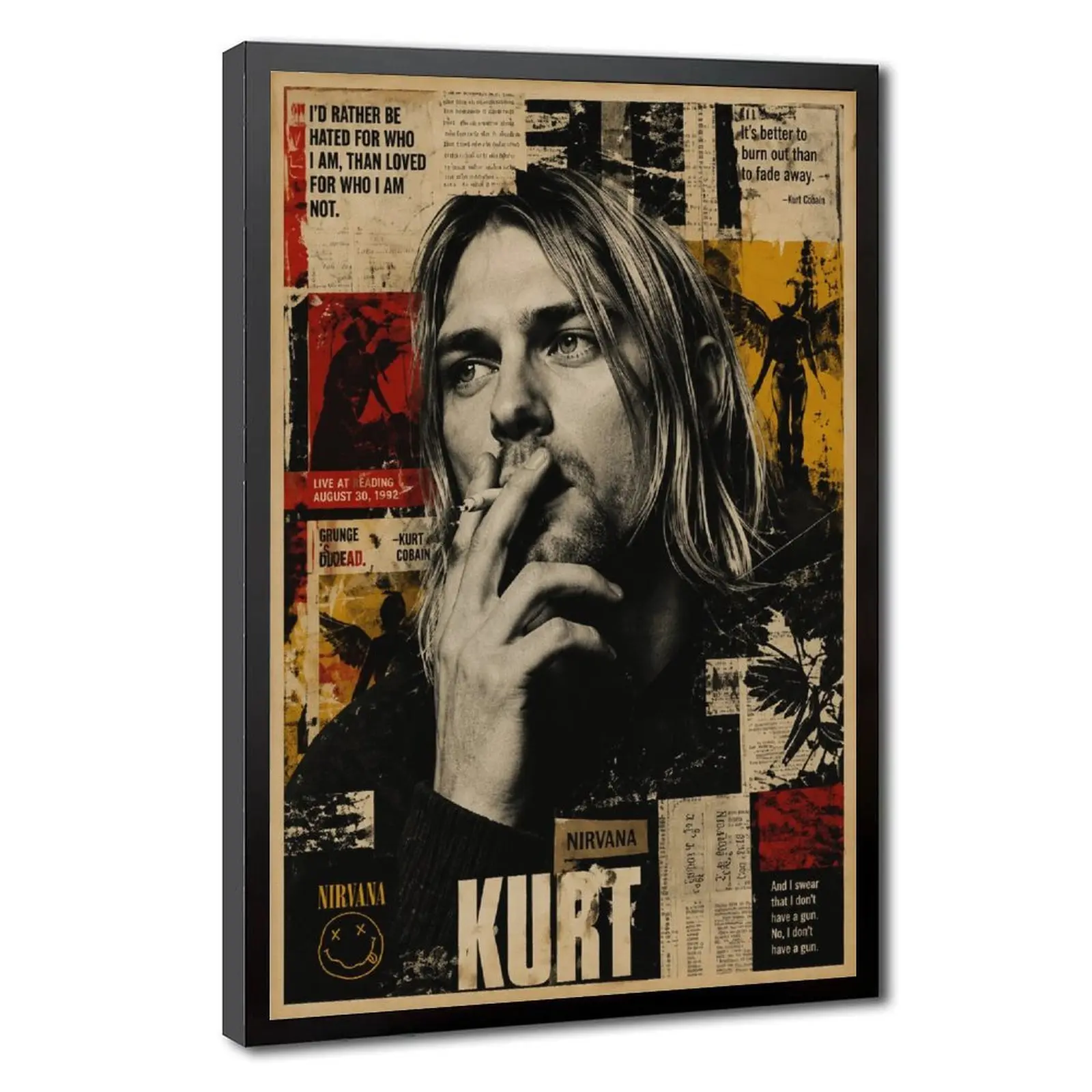 Kurt Cobain Nirvana Poster, Vintage Grunge Rock Music Wall Art Print, Alternative Band Portrait Canvas Artwork, 90s Retro Music Room Decor, Aesthetic Bedroom Wall Decoration