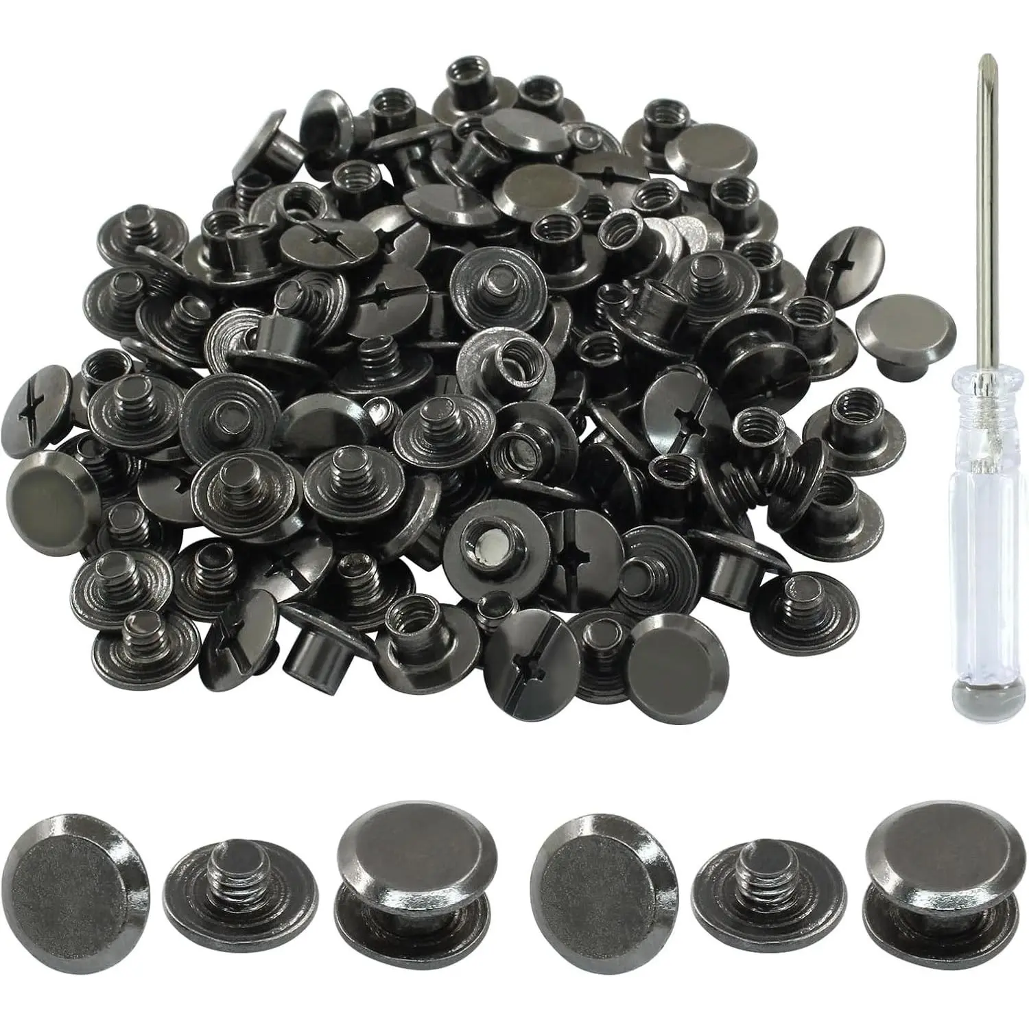 60 Sets Black M5*4mm Chicago Screws, Leather Screw Rivet Buttons for DIY Leather Crafting, Men's Waistcoat & Gilet Repair and Decoration